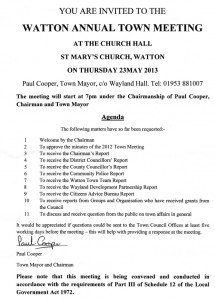 Annual Town Meeting Notice Thursday 23rd MAy 2013